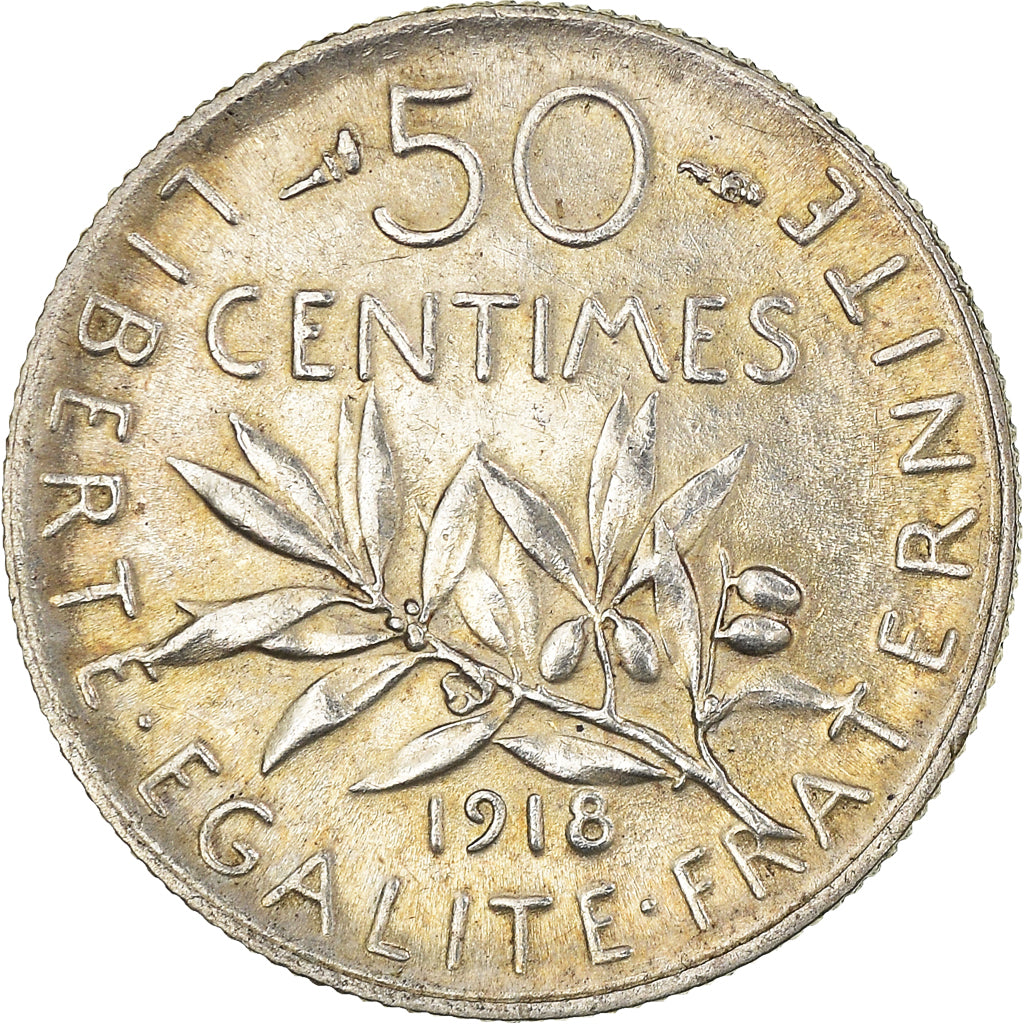 Coin, France, Semeuse, 50 Centimes, 1918, Paris, AU(55-58), Silver, KM:854