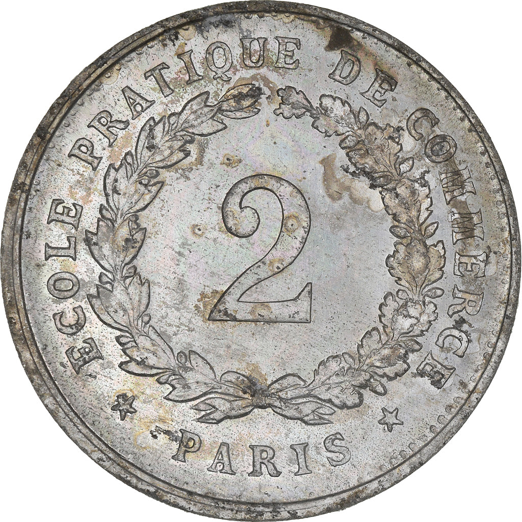 token, France, Ecole pratique de Commerce, 2 Francs, AU(55-58), Aluminium