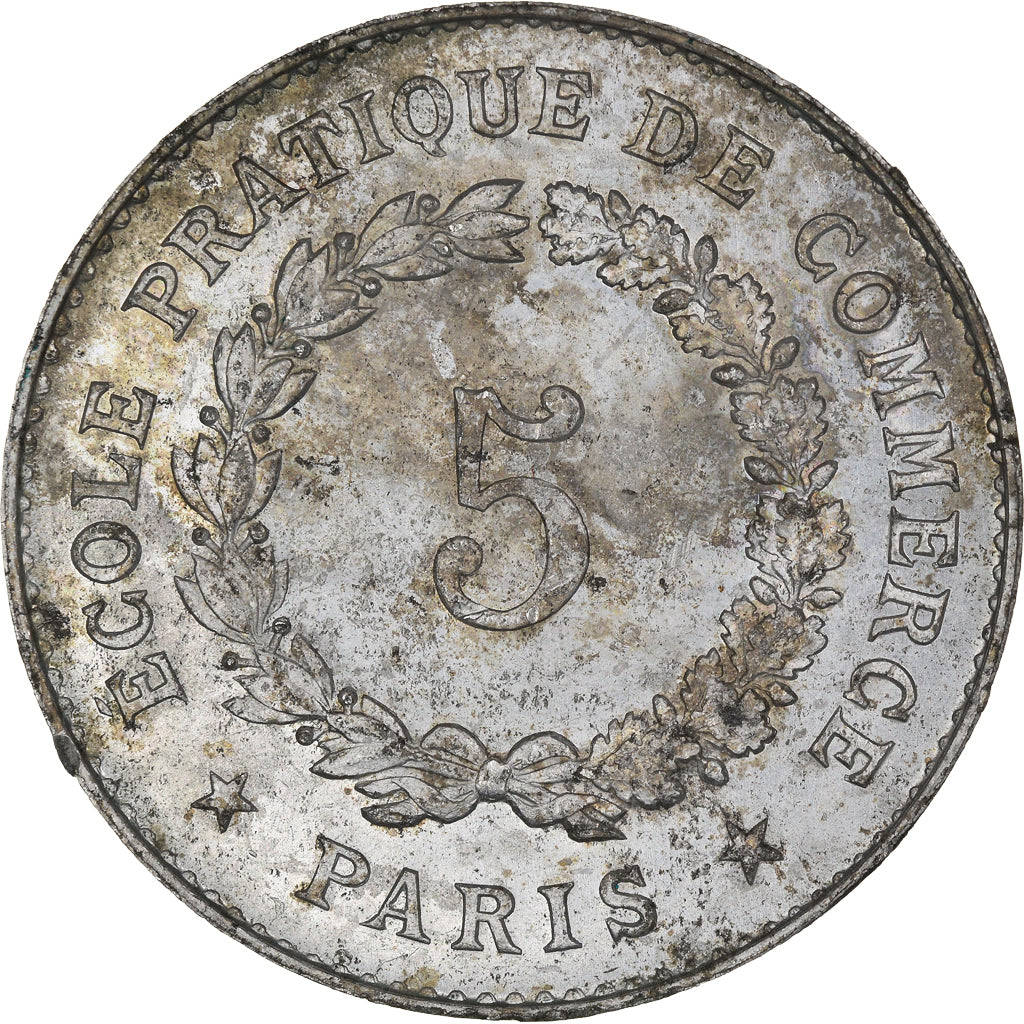 token, France, Ecole pratique de Commerce, 5 Francs, AU(55-58), Aluminium