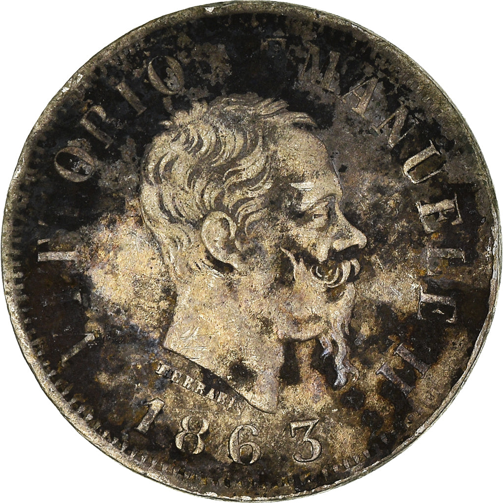 Coin, Italy, Vittorio Emanuele II, 50 Centesimi, 1863, Milan, VF(20-25), Silver