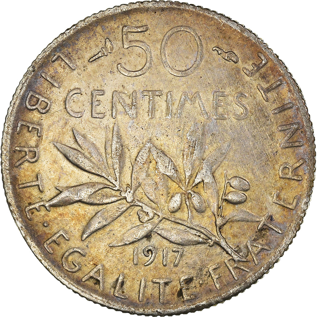 Coin, France, Semeuse, 50 Centimes, 1917, Paris, VF(20-25), Silver, KM:854
