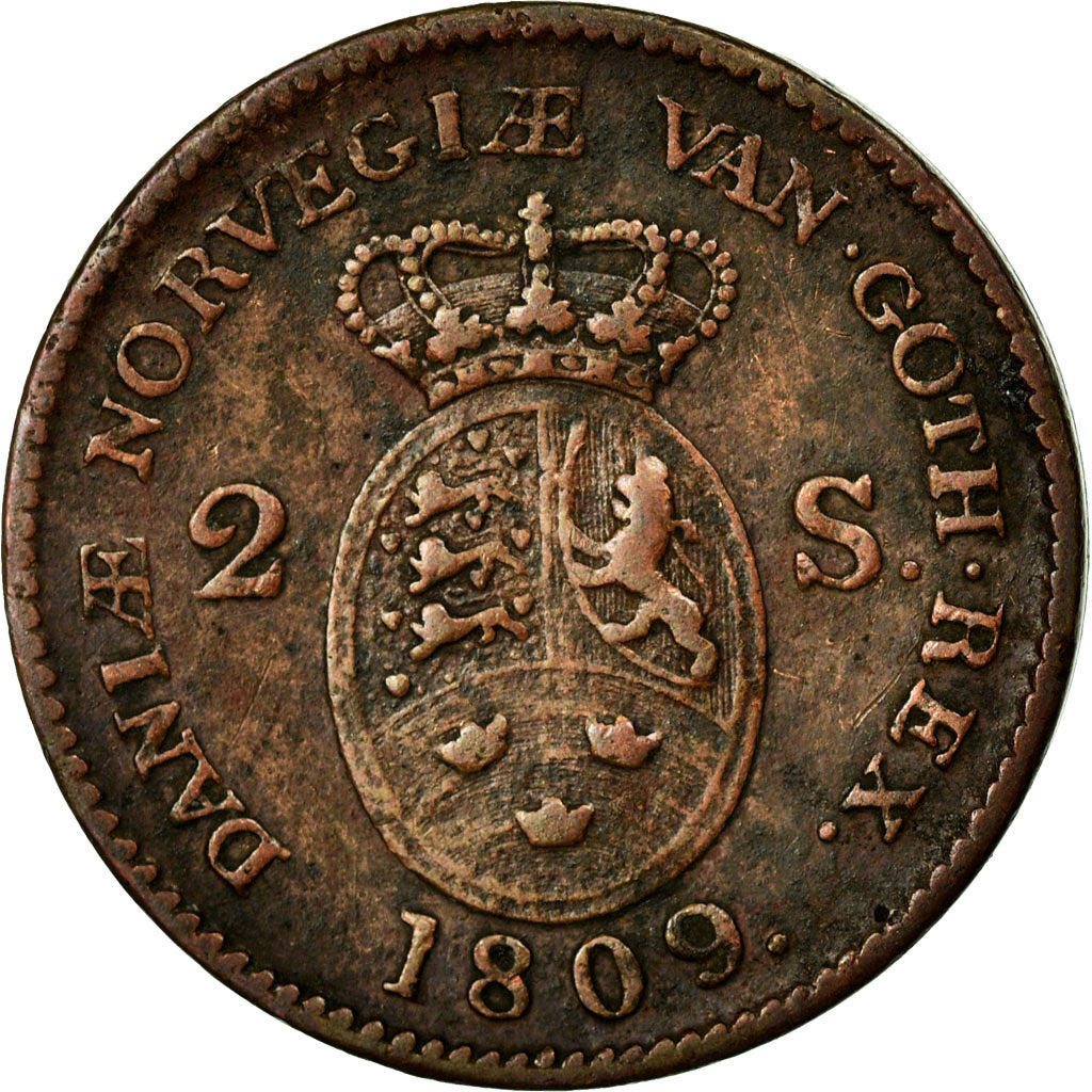 Coin, Denmark, Frederik VI, 2 Skilling, 1809, VF(30-35), Copper, KM:663
