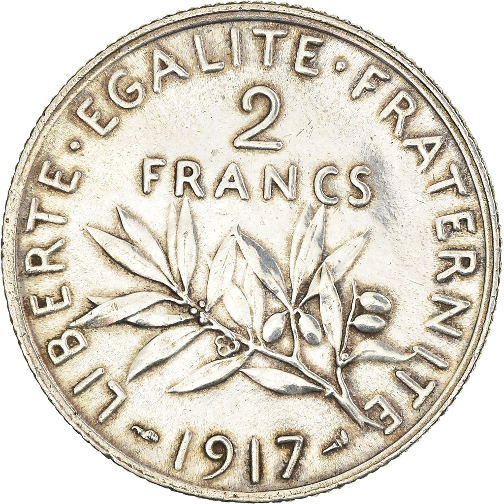Coin, France, Semeuse, 2 Francs, 1917, Paris, AU(55-58), Silver, KM:845.1