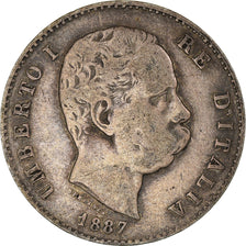 Coin, Italy, Umberto I, Lira, 1887, Milan, EF(40-45), Silver, KM:24.2
