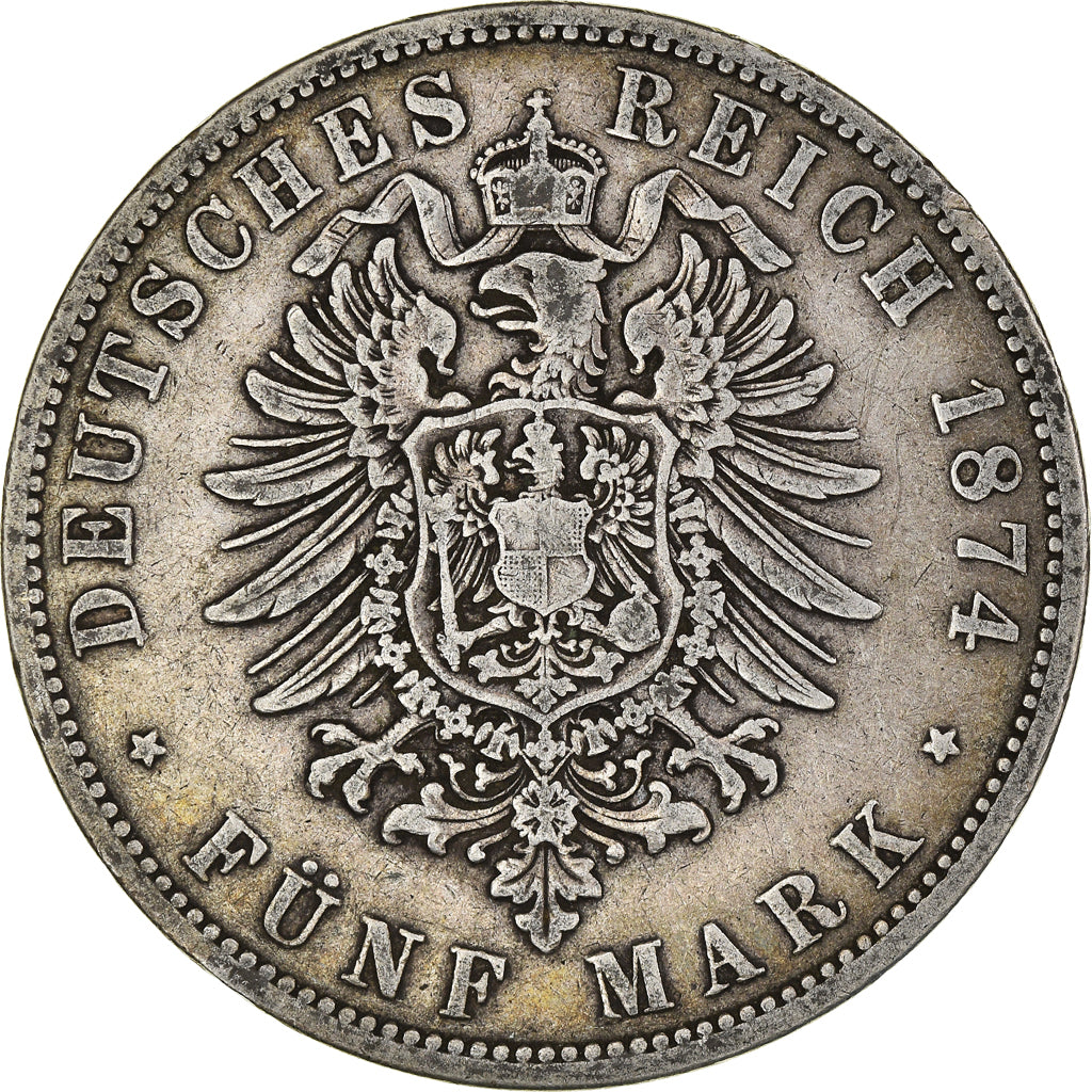 Coin, German States, Prussia., Wilhelm I, 5 Mark, 1874, Berlin, VF(20-25)