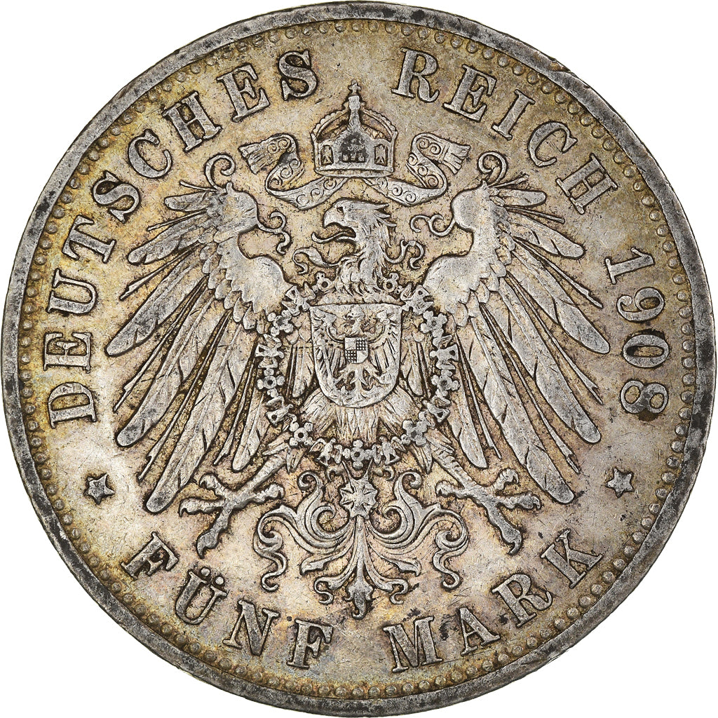 Coin, German States, Prussia., Wilhelm II, 5 Mark, 1908, Berlin, VF(20-25)