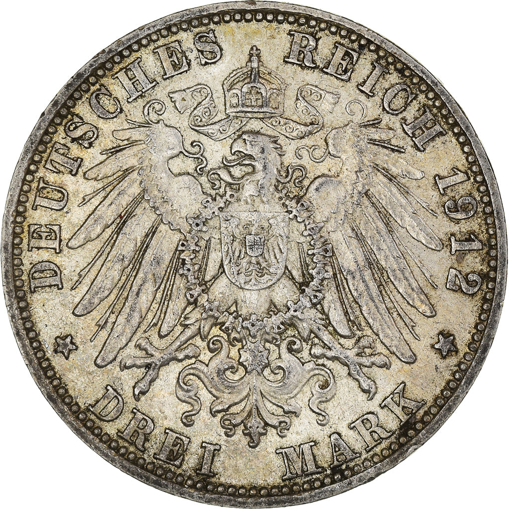 Coin, German States, Bavaria., Otto, 3 Mark, 1912, Munich, EF(40-45), Silver