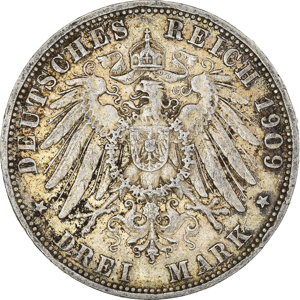 Münze, Deutsch Staaten, Württemberg., Wilhelm II, 3 Mark, 1909, Stuttgart, SS