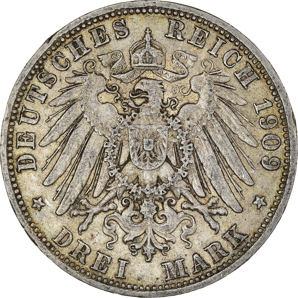 Coin, German States, Bavaria., Otto, 3 Mark, 1909, Munich, VF(20-25), Silver