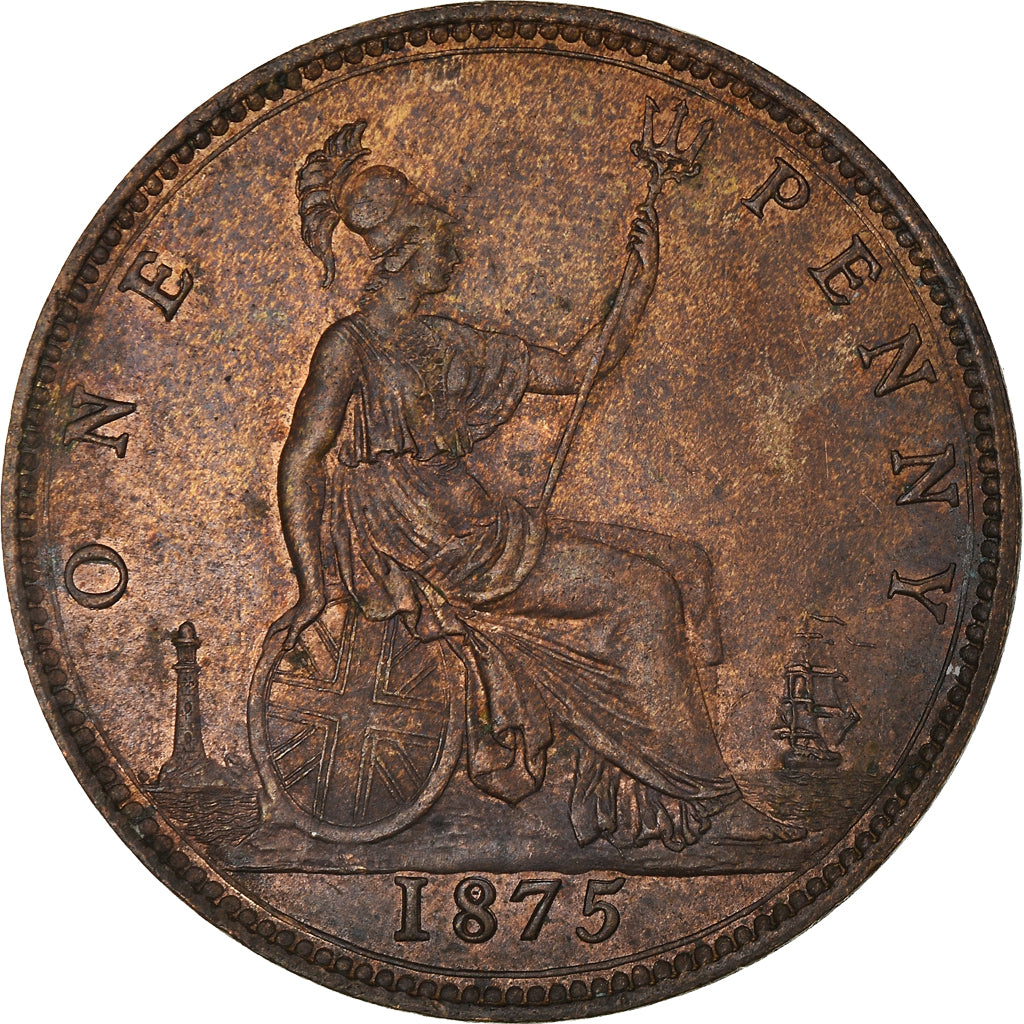 Coin, Great Britain, Victoria, Penny, 1875, British Royal Mint, AU(55-58)