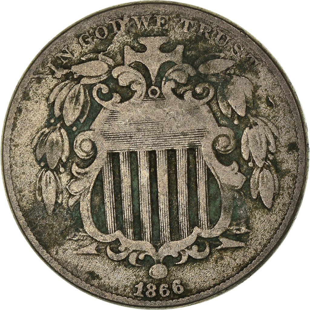 Monnaie, États-Unis, 5 Cents, 1866, Philadelphie, Union Shield, B+