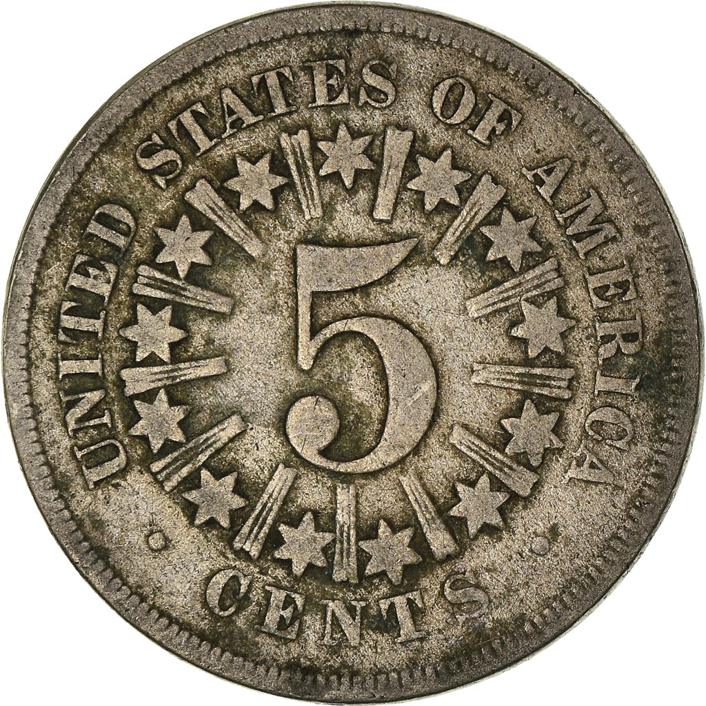 Monnaie, États-Unis, 5 Cents, 1866, Philadelphie, Union Shield, B+