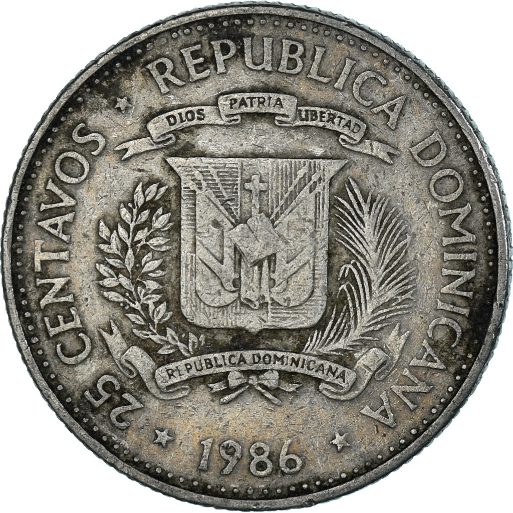 Moeda, República Dominicana, 25 Centavos, 1986