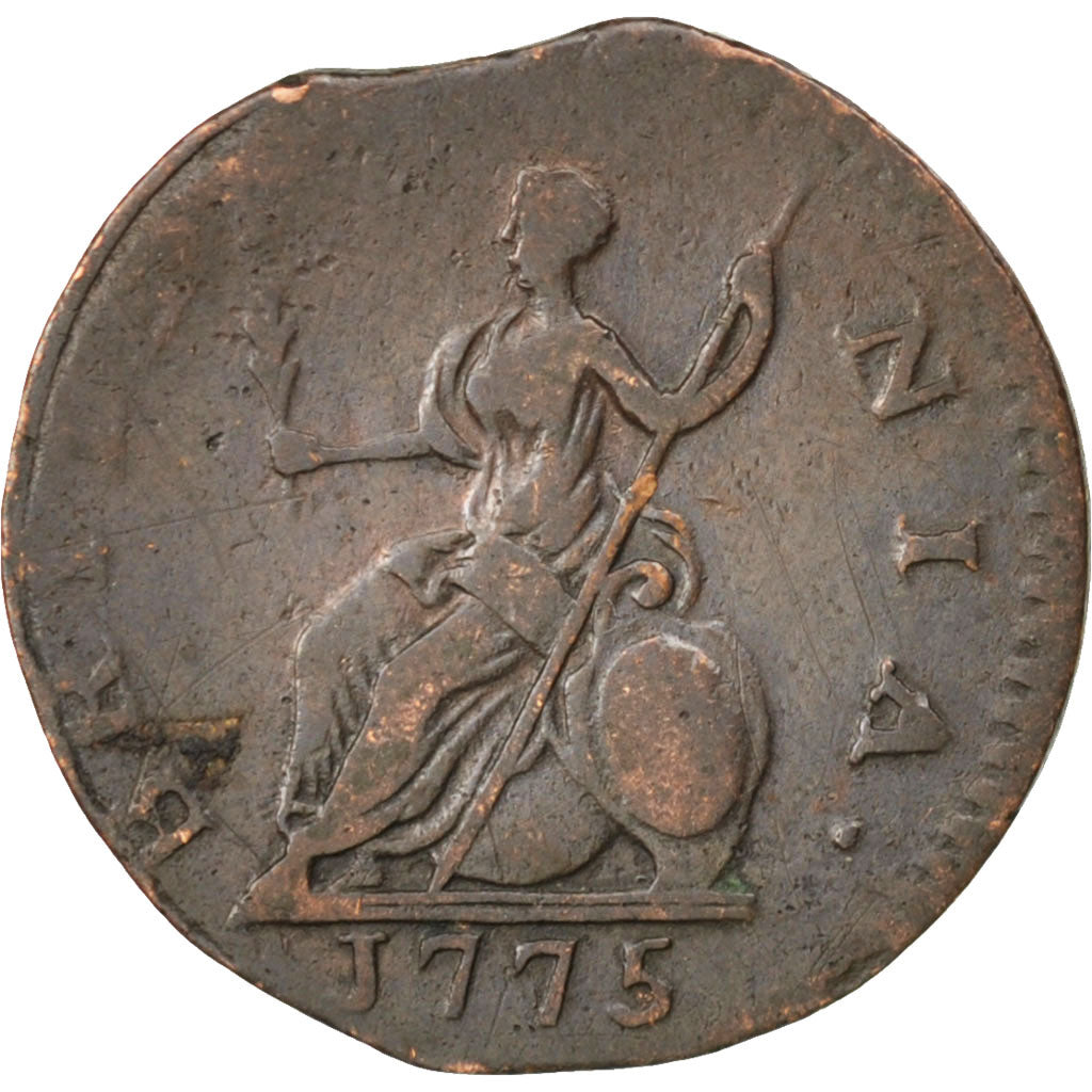 GREAT BRITAIN, Farthing, 1775, KM #602, VF(20-25), Copper, 3.15