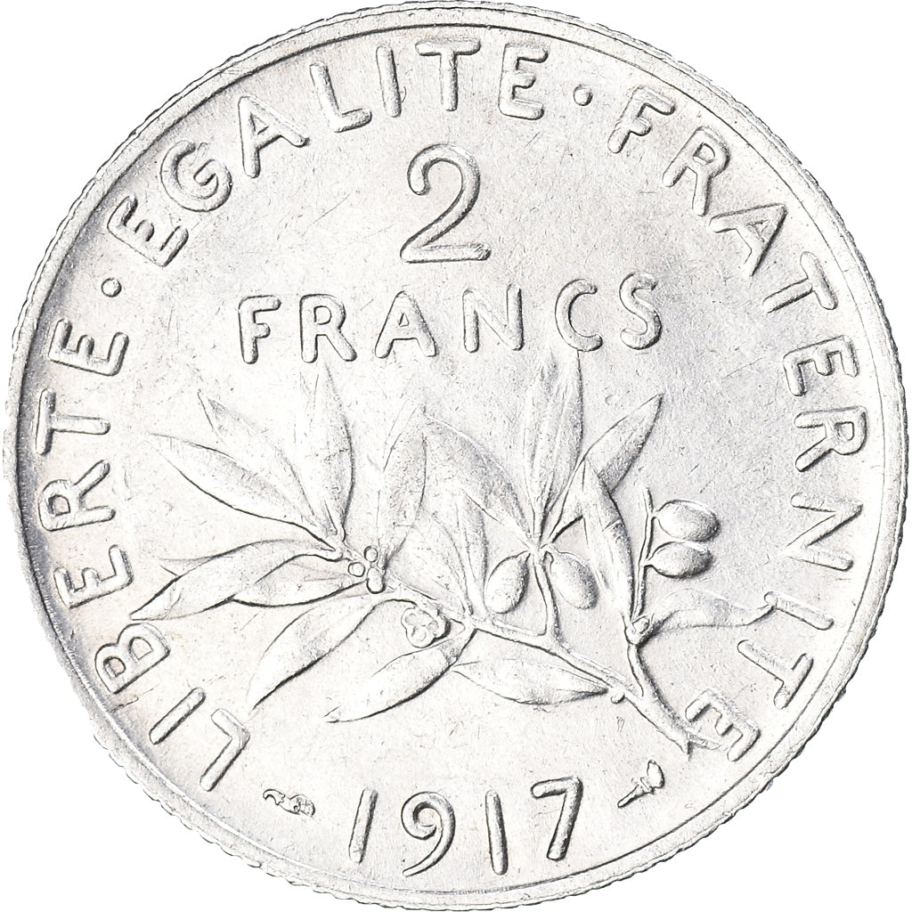Coin, France, 2 Francs, 1917, Paris, Semeuse, AU(55-58), Silver, KM:845.1