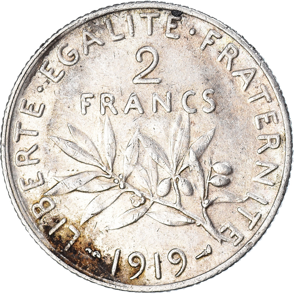Coin, France, 2 Francs, 1919, Paris, Semeuse, EF(40-45), Silver, KM:845.1