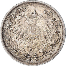 Coin, German States, 1/2 Mark, 1915, Stuttgart, VF(20-25), Silver, KM:17
