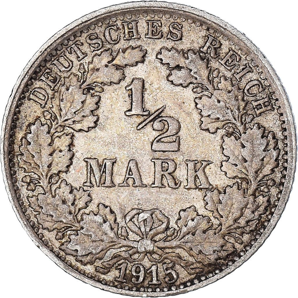 Coin, German States, 1/2 Mark, 1915, Stuttgart, VF(20-25), Silver, KM:17