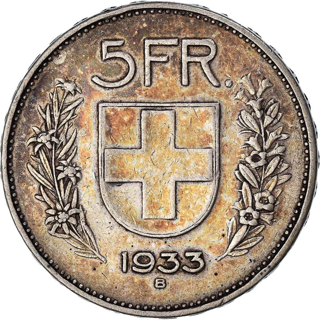 Coin, Switzerland, 5 Francs, 1933, Bern, EF(40-45), Silver, KM:40