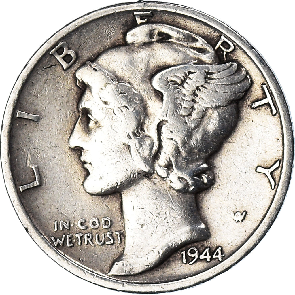 Coin, United States, Mercury Dime, Dime, 1944, Denver, VF(30-35), Silver, KM:140