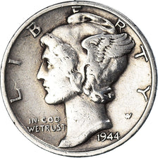 Coin, United States, Mercury Dime, Dime, 1944, Denver, VF(30-35), Silver, KM:140