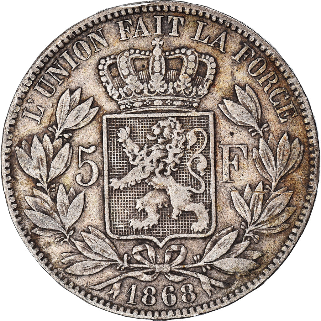 Coin, Belgium, Leopold II, 5 Francs, 1868, Brussels, EF(40-45), Silver, KM:24