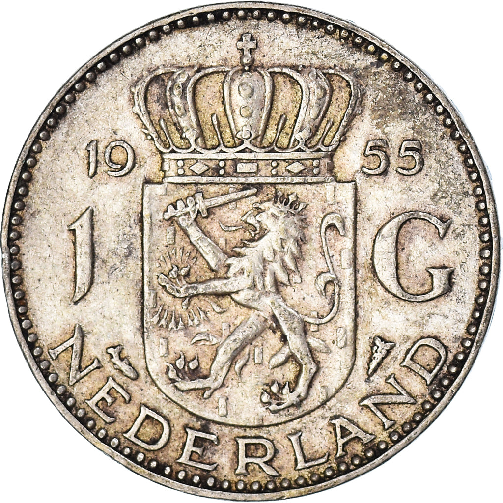 Coin, Netherlands, Juliana, Gulden, 1955, Utrecht, EF(40-45), Silver, KM:184