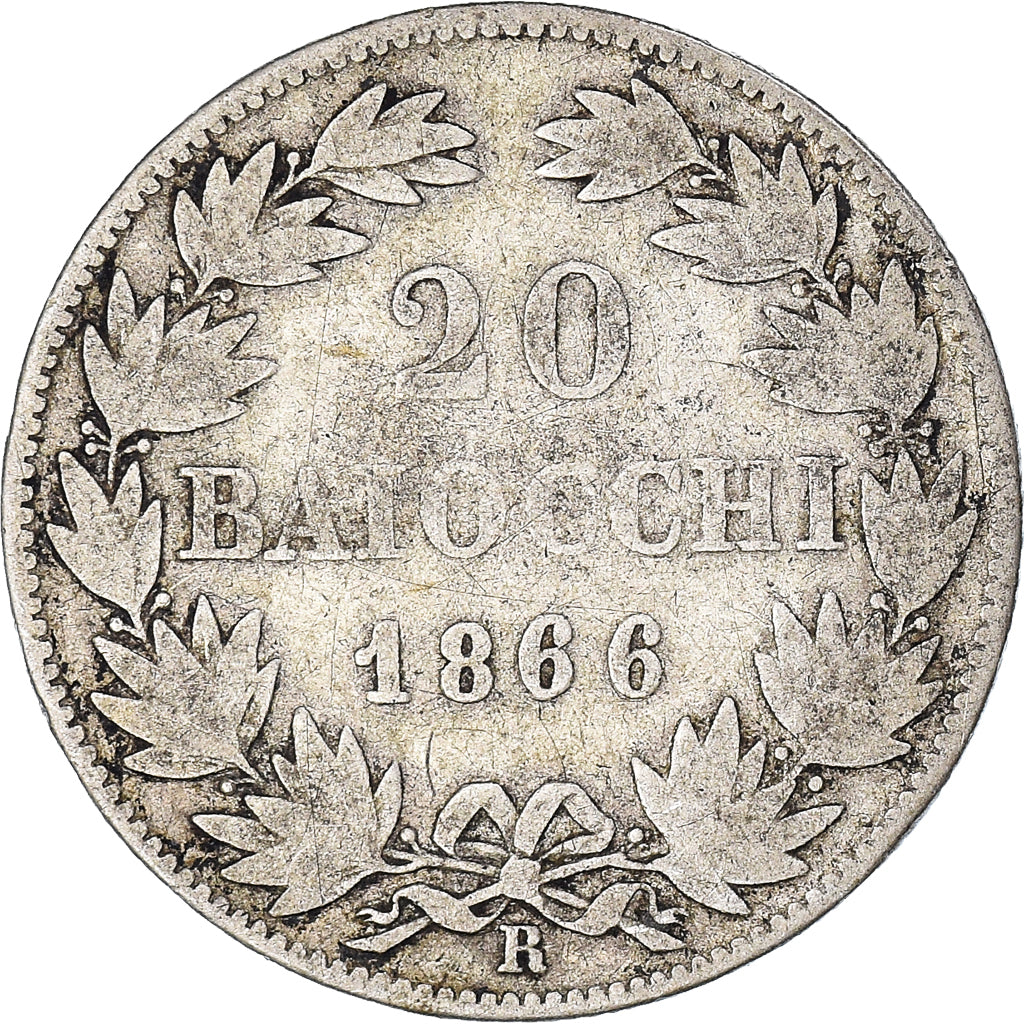 Moeda, ESTADOS ITALIANOS, Vatican Papal States, Pius IX, 20 Baiocchi, 1866