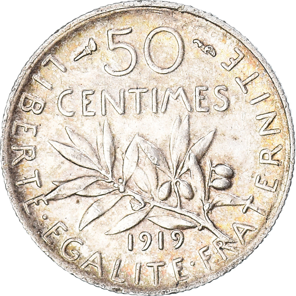 Monnaie, France, Semeuse, 50 Centimes, 1919, Paris, TTB, Argent, Gadoury:420