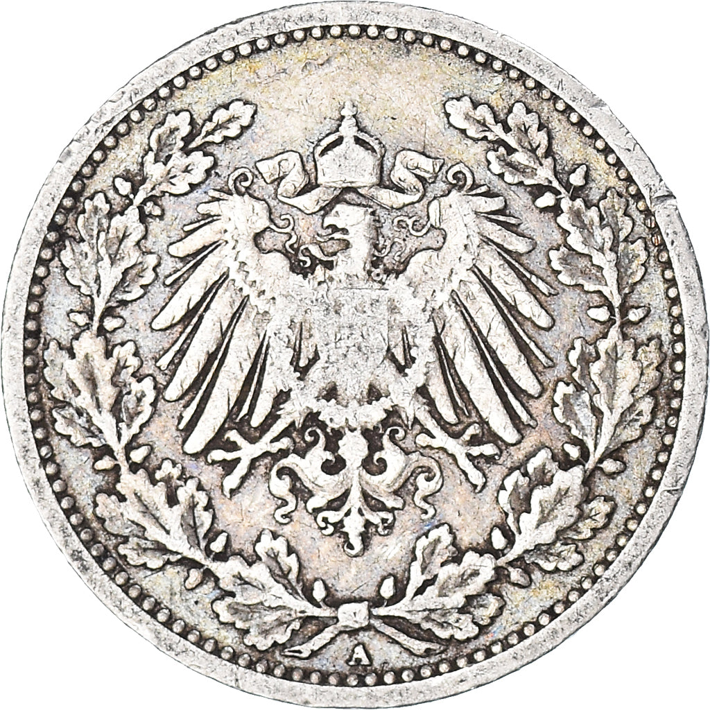 Coin, Germany, Empire., 1/2 Mark, 1905, Berlin, VF(30-35), Silver, KM:17