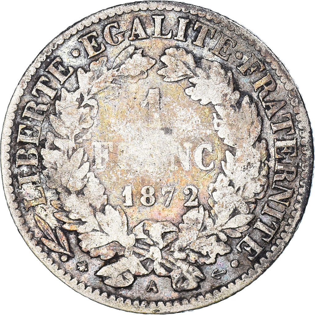 Moneta, Francia, Cérès, Franc, 1872, Paris, B, Argento, KM:822.1