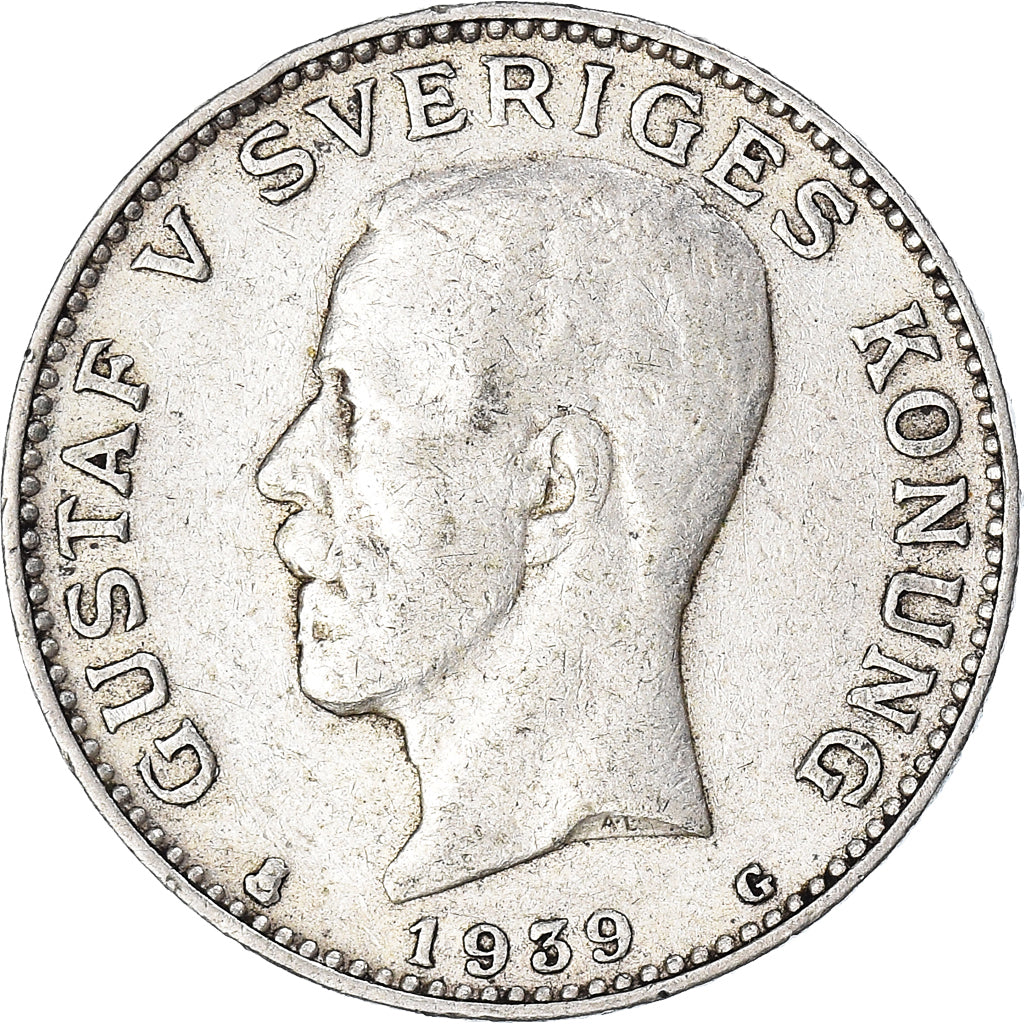 Munten, Zweden, Gustaf V, Krona, 1939, AB Myntverket, ZF, Zilver, KM:786.2