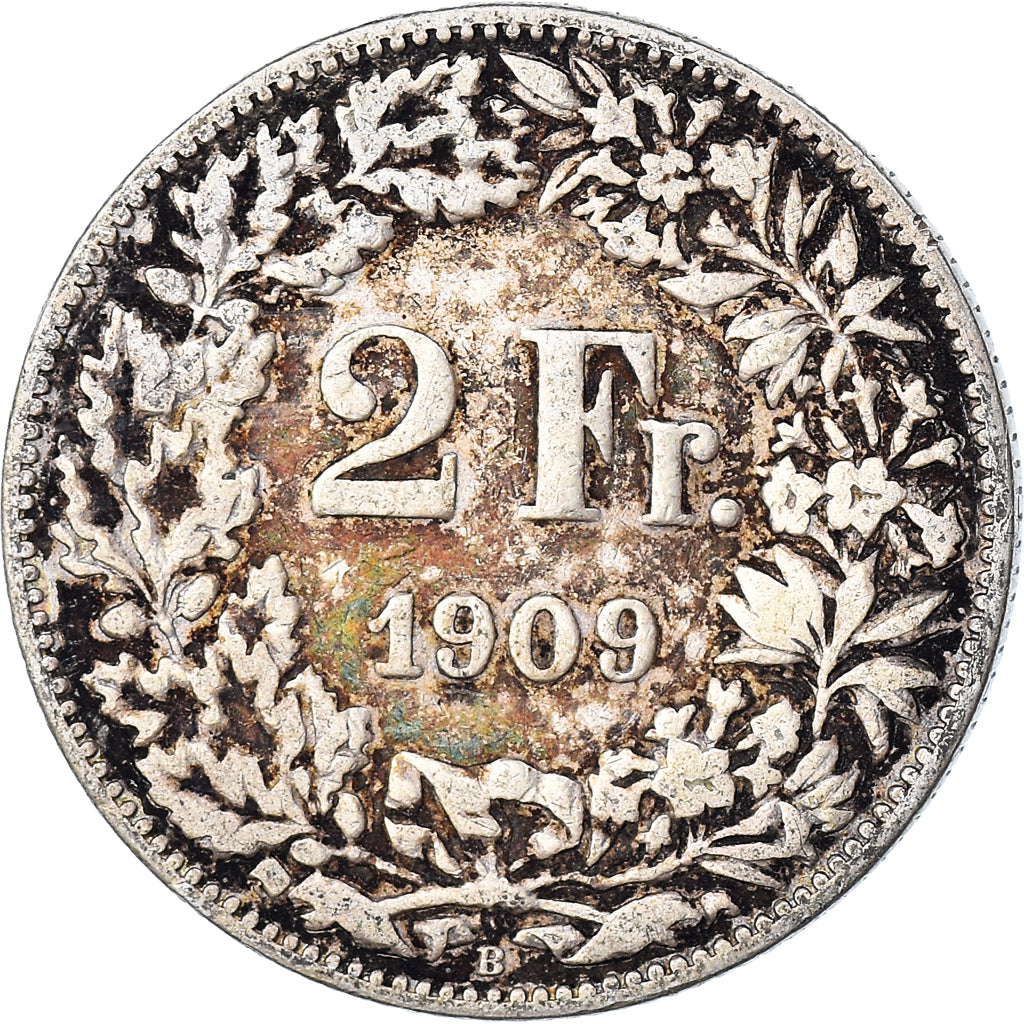 Coin, Switzerland, 2 Francs, 1909, Bern, VF(20-25), Silver, KM:21