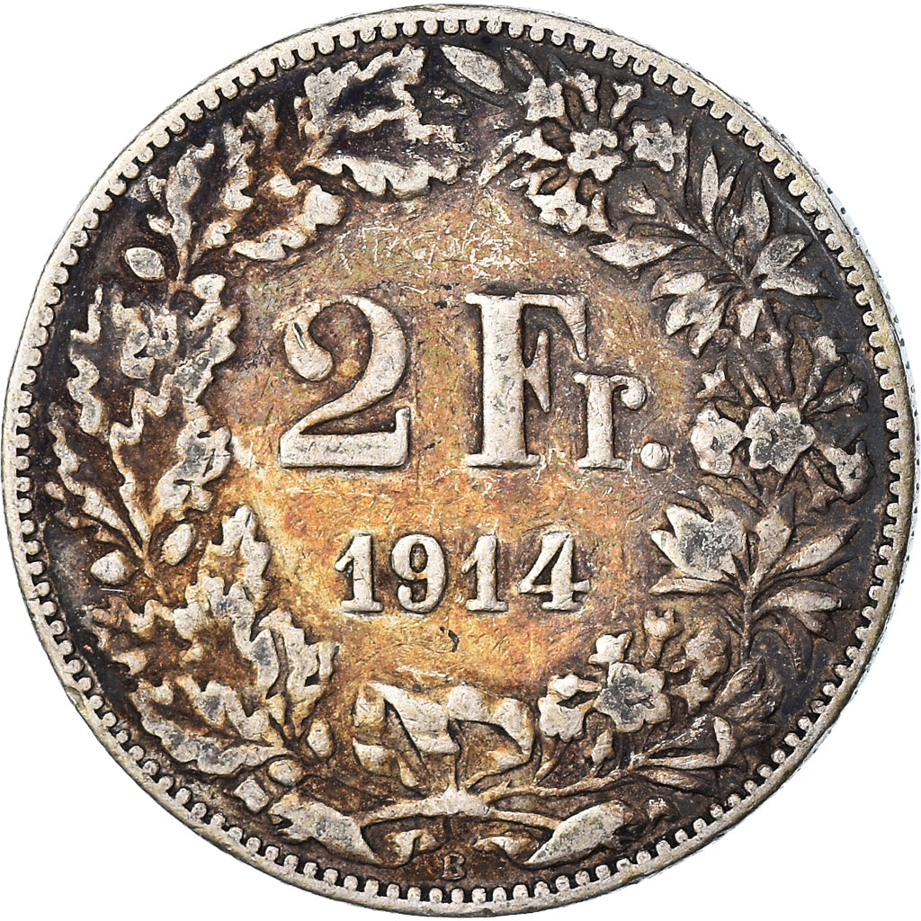 Coin, Switzerland, 2 Francs, 1914, Bern, EF(40-45), Silver, KM:21