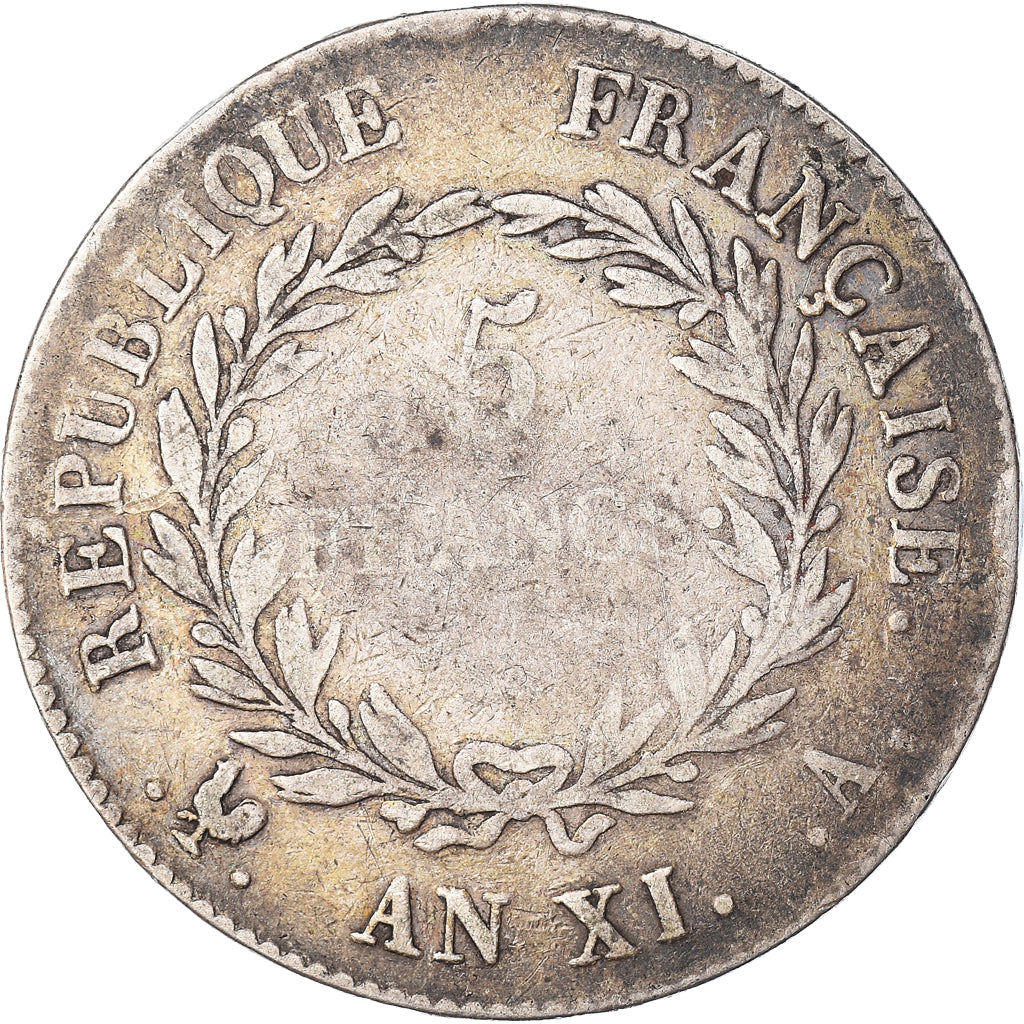 Monnaie, France, Bonaparte Premier Consul, 5 Francs, 1803 (An XI), Paris, B+