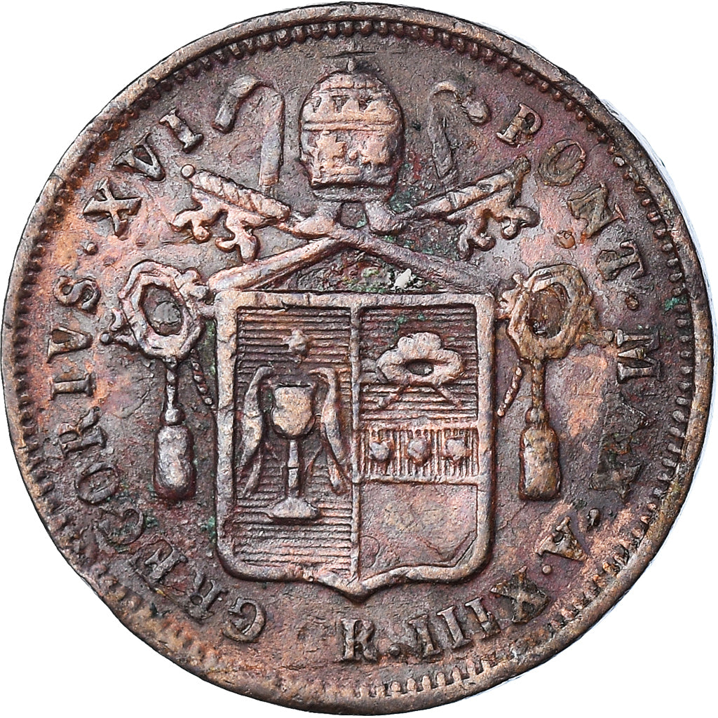 Monnaie, Vatican, Gregory XVI, Mezzo Baiocco (1/2), 1843, Roma, TTB, Cuivre