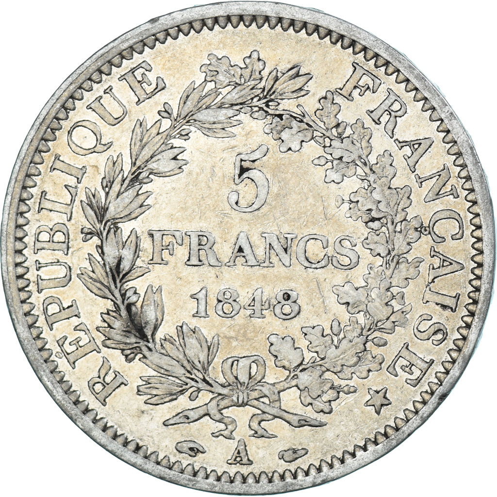 Moneta, Francia, Hercule, 5 Francs, 1848, Paris, MB+, Argento, KM:756.1