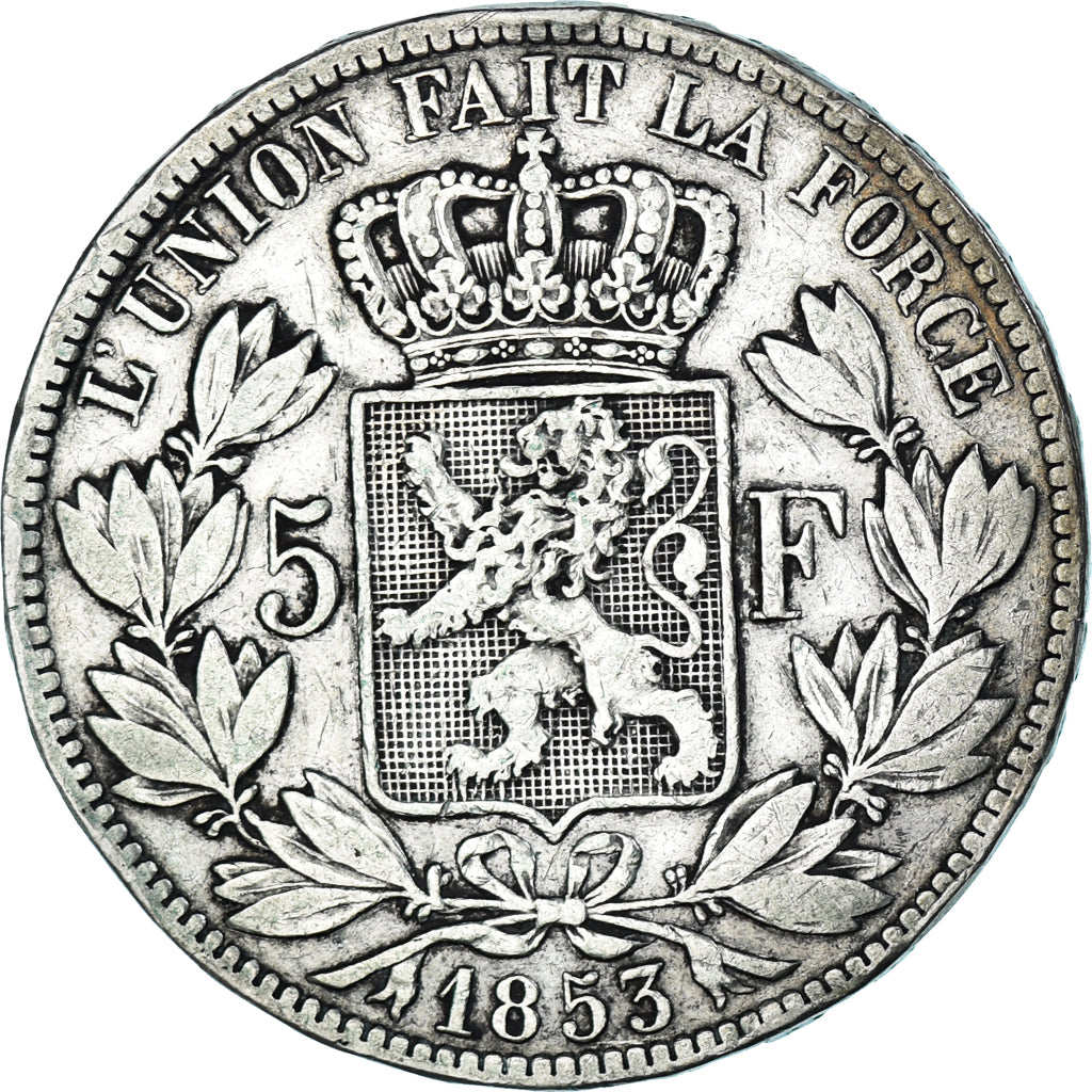 Monnaie, Belgique, Leopold I, 5 Francs, 1853, Royal Belgium Mint, TB+, Argent