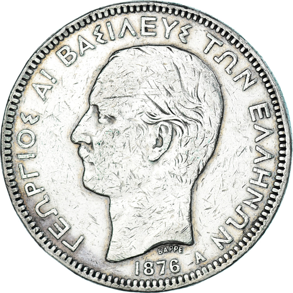 Coin, Greece, George I, 5 Drachmai, 1876, Paris, VF(30-35), Silver, KM:46