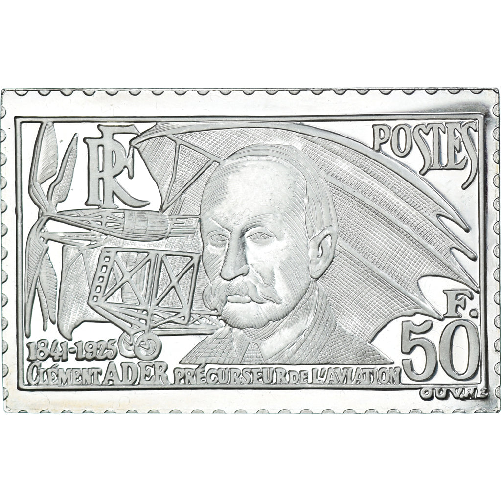 France, Medal, Postal stamp, 50 Francs, Le Médaillier Franklin, Clement Ader
