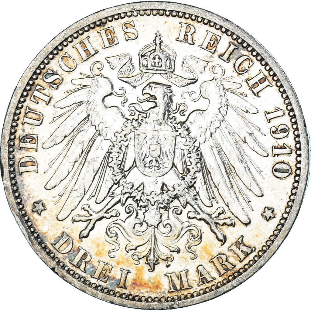 Moneta, Landy niemieckie, PRUSSIA, Wilhelm II, 3 Mark, 1910, Berlin, VF(30-35)