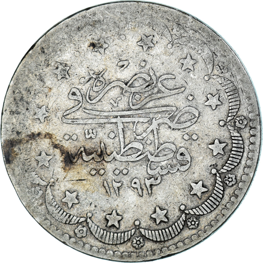Moneta, Turchia, Abdul Hamid II, 20 Kurush, 1877, Qustantiniyah, B, Argento