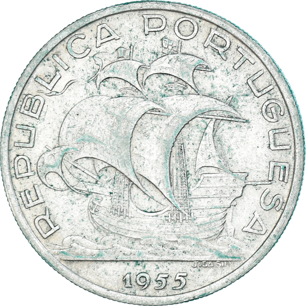 Münze, Portugal, 10 Escudos, 1955, SS+, Silber, KM:586