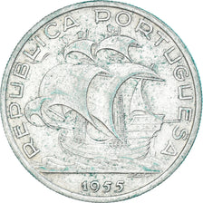 Münze, Portugal, 10 Escudos, 1955, SS+, Silber, KM:586