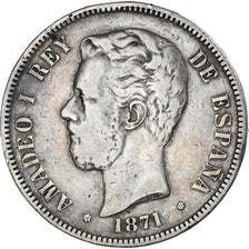 Moneta, Spagna, Amadeao I, 5 Pesetas, 1871, Madrid, MB+, Argento, KM:666