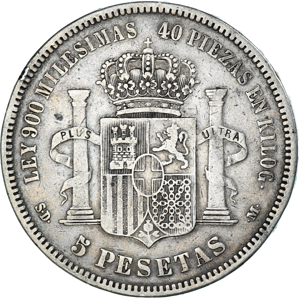 Moneta, Spagna, Amadeao I, 5 Pesetas, 1871, Madrid, MB+, Argento, KM:666