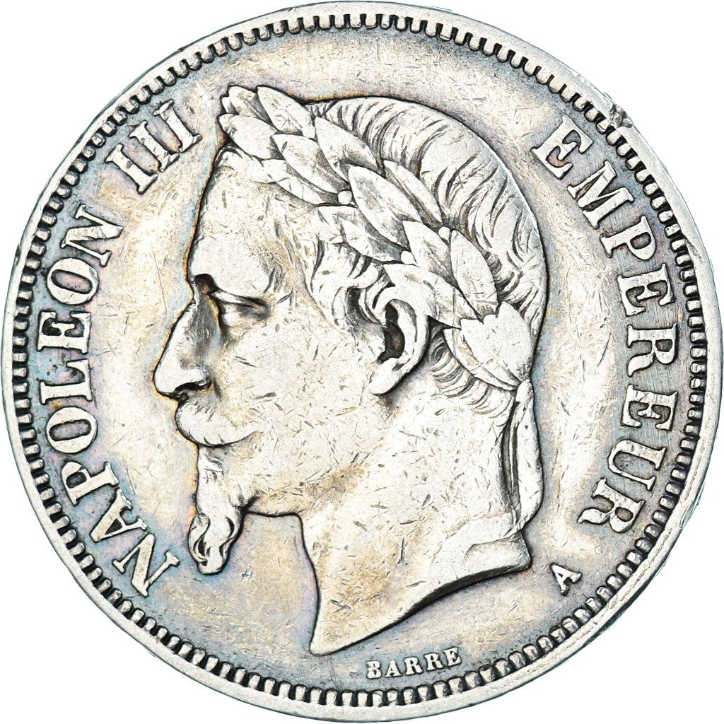 Münze, Frankreich, Napoleon III, 5 Francs, 1870, Paris, S+, Silber, KM:799.1