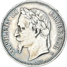 Münze, Frankreich, Napoleon III, 5 Francs, 1870, Paris, S+, Silber, KM:799.1