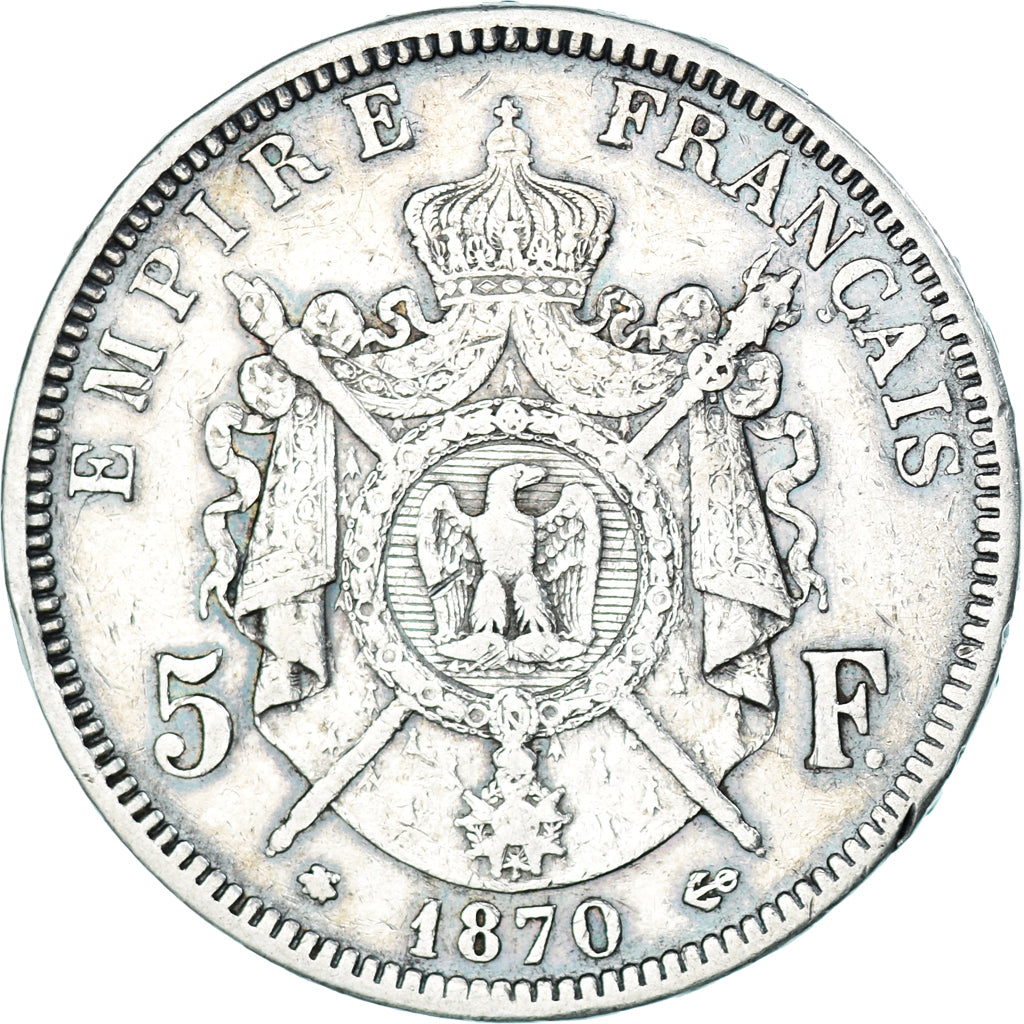 Münze, Frankreich, Napoleon III, 5 Francs, 1870, Paris, S+, Silber, KM:799.1