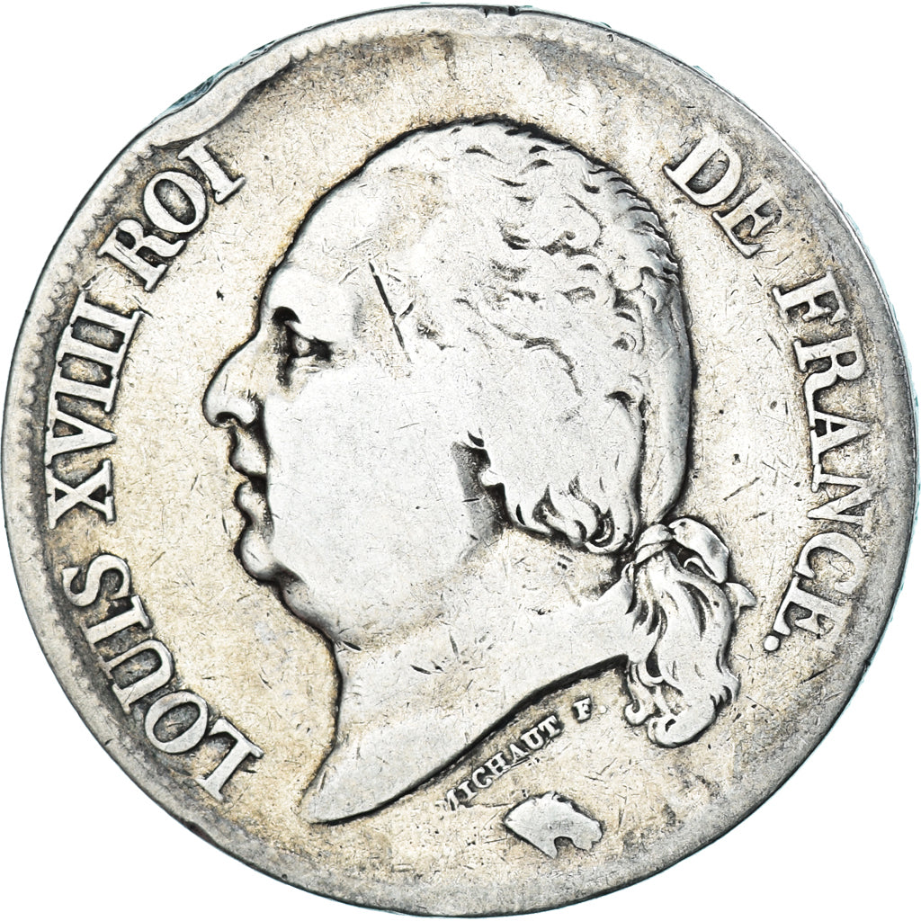 Moeda, França, Louis XVIII, 5 Francs, 1821, Lille, VF(20-25), Prata, KM:711.13